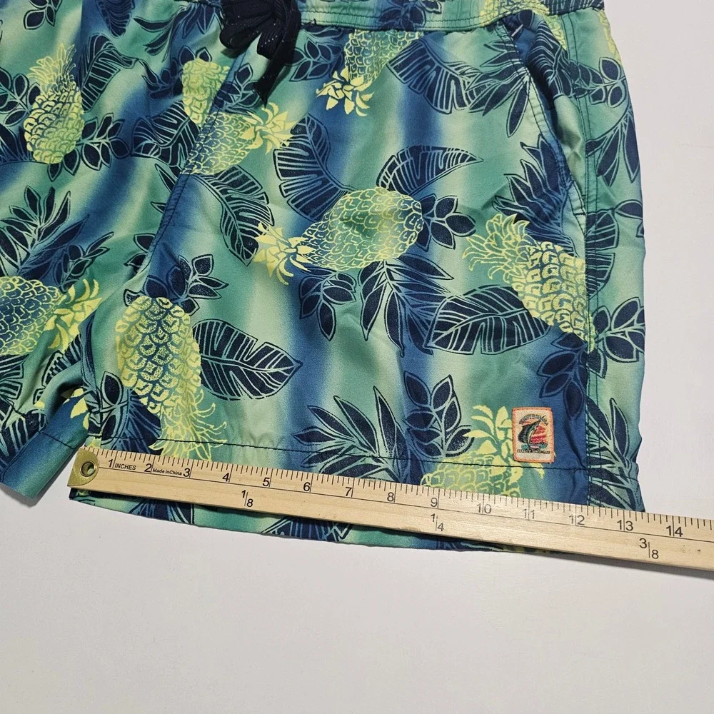 Tommy Bahama Mens Blue Green Pineapple Tropical Print Swim Trunks Mesh Lined L